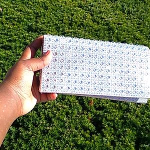 Shiny silver clutch purse